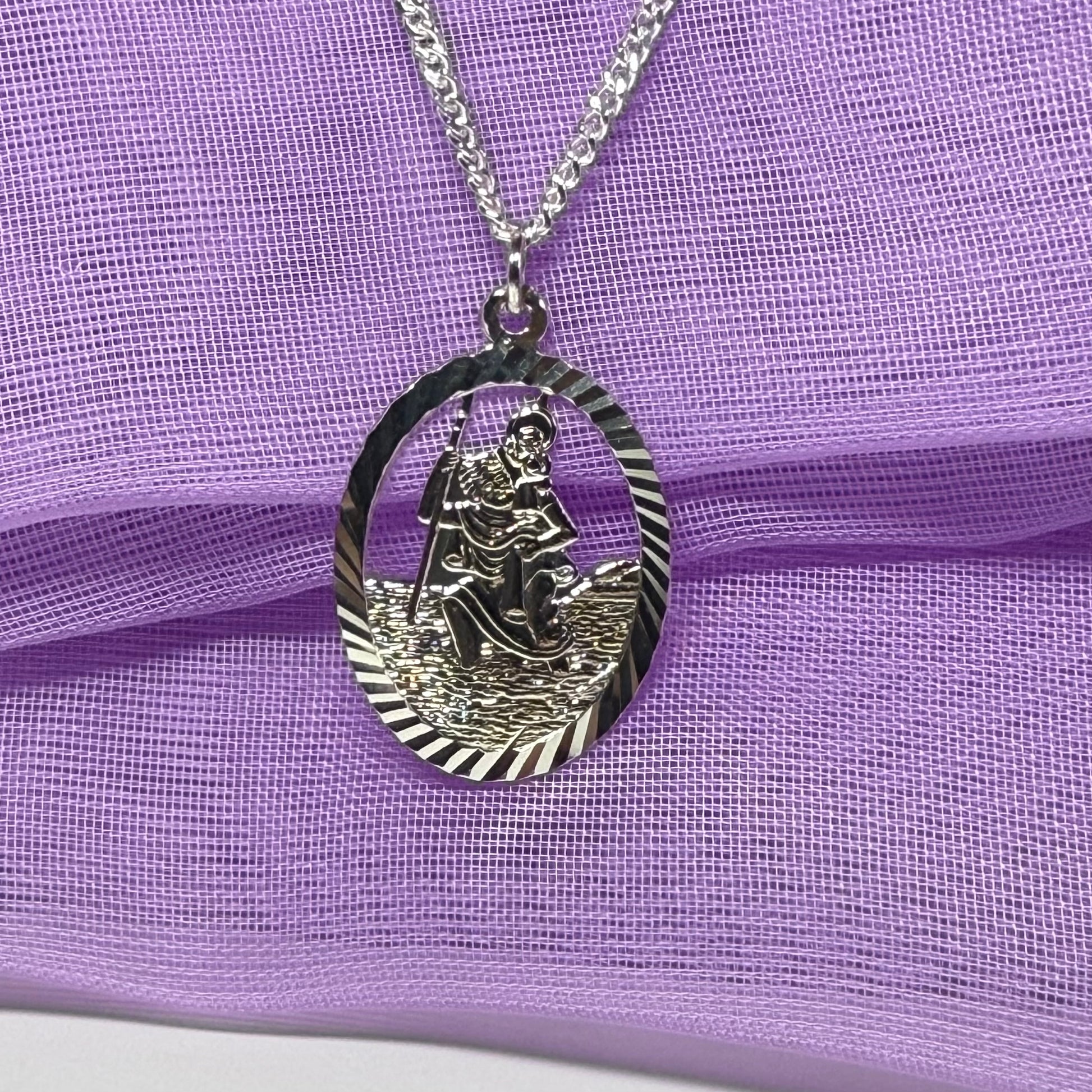Oval St Christopher solid sterling silver pierced