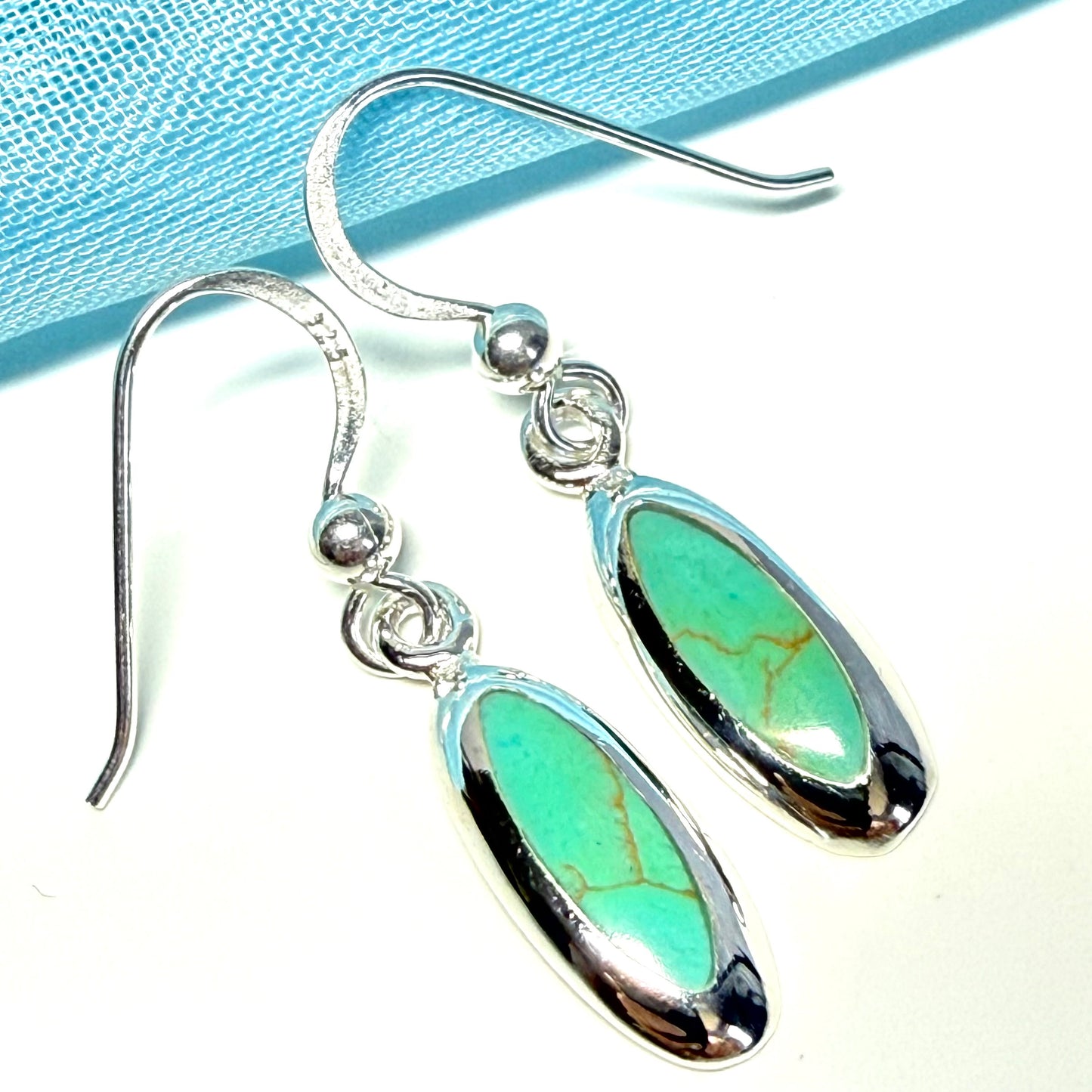Oval Sterling Silver Blue Turquoise Drop Earrings