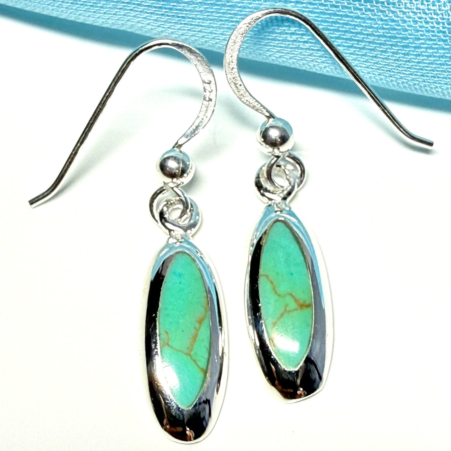 Oval Sterling Silver Blue Turquoise Drop Earrings