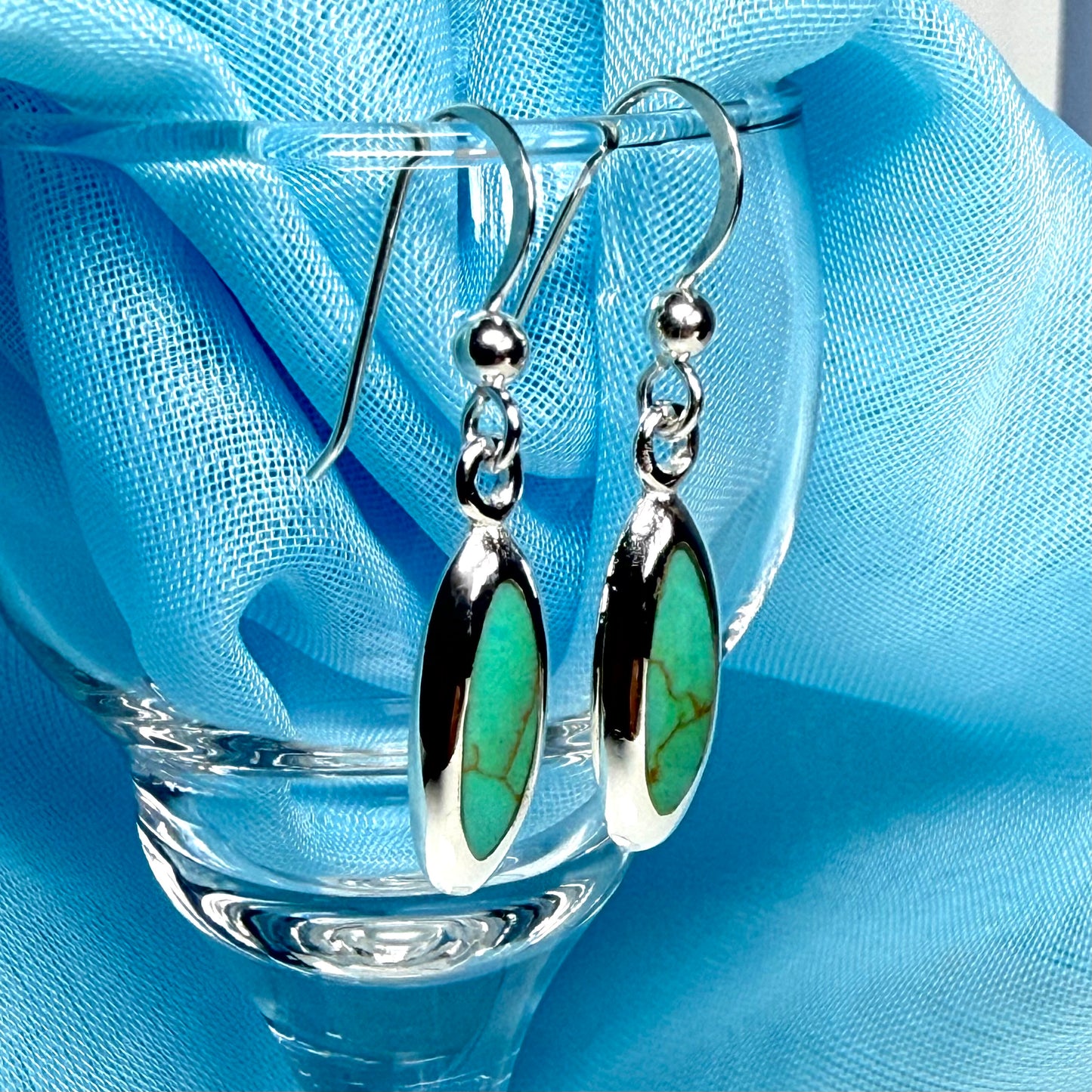 Oval Sterling Silver Blue Turquoise Drop Earrings