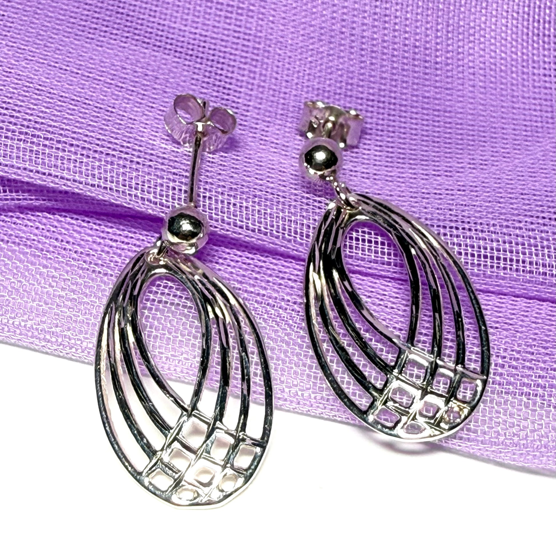 Oval shaped open drop earrings sterling silver