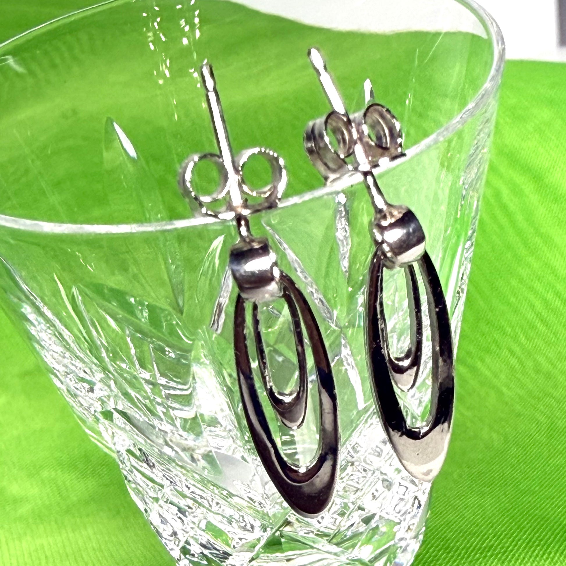 Oval shaped open drop earrings sterling silver