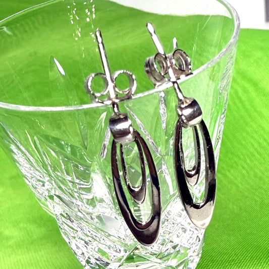 Oval shaped open drop earrings sterling silver