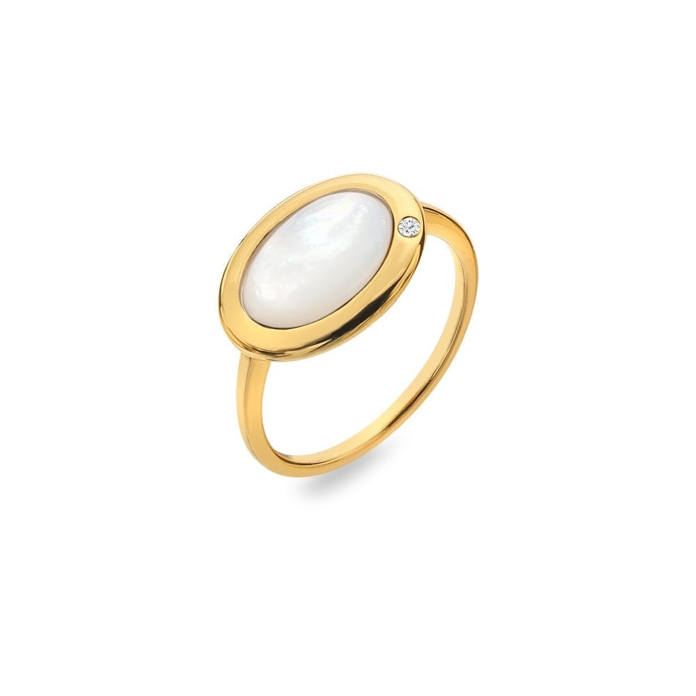 Oval shaped Real Mother of Pearl and diamond  ring