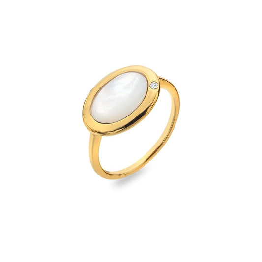 Oval shaped Real Mother of Pearl and diamond  ring