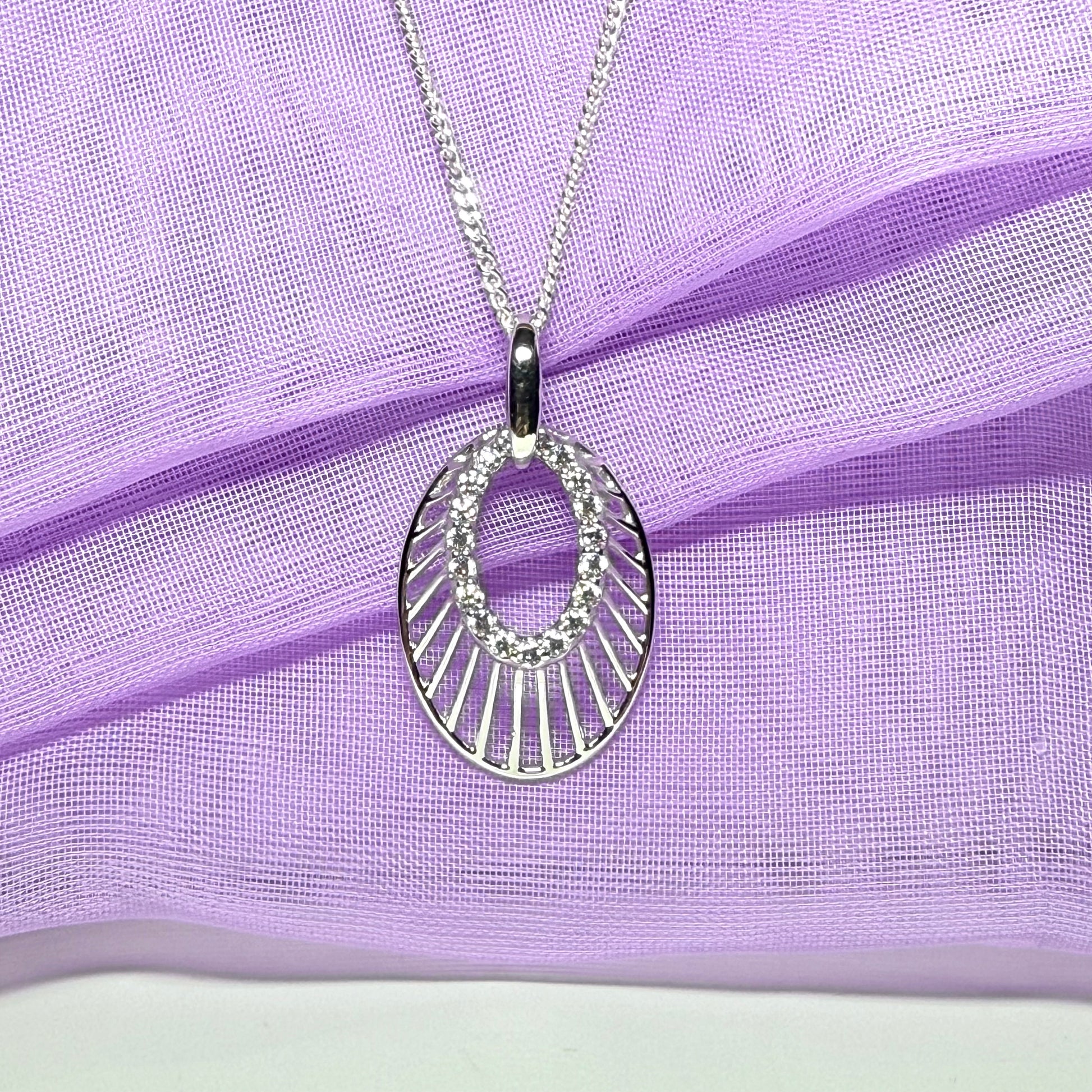 Oval shaped cubic zirconia sterling silver necklace