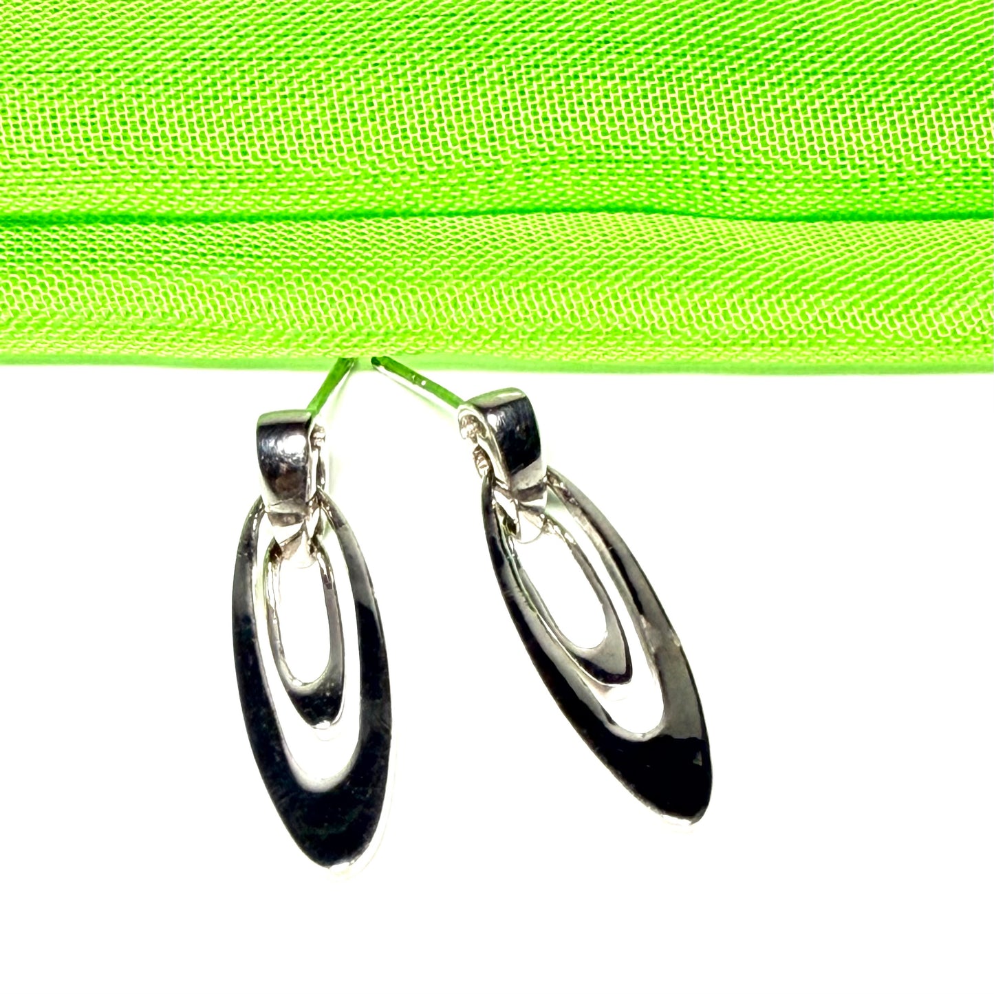 Oval shaped open drop earrings sterling silver
