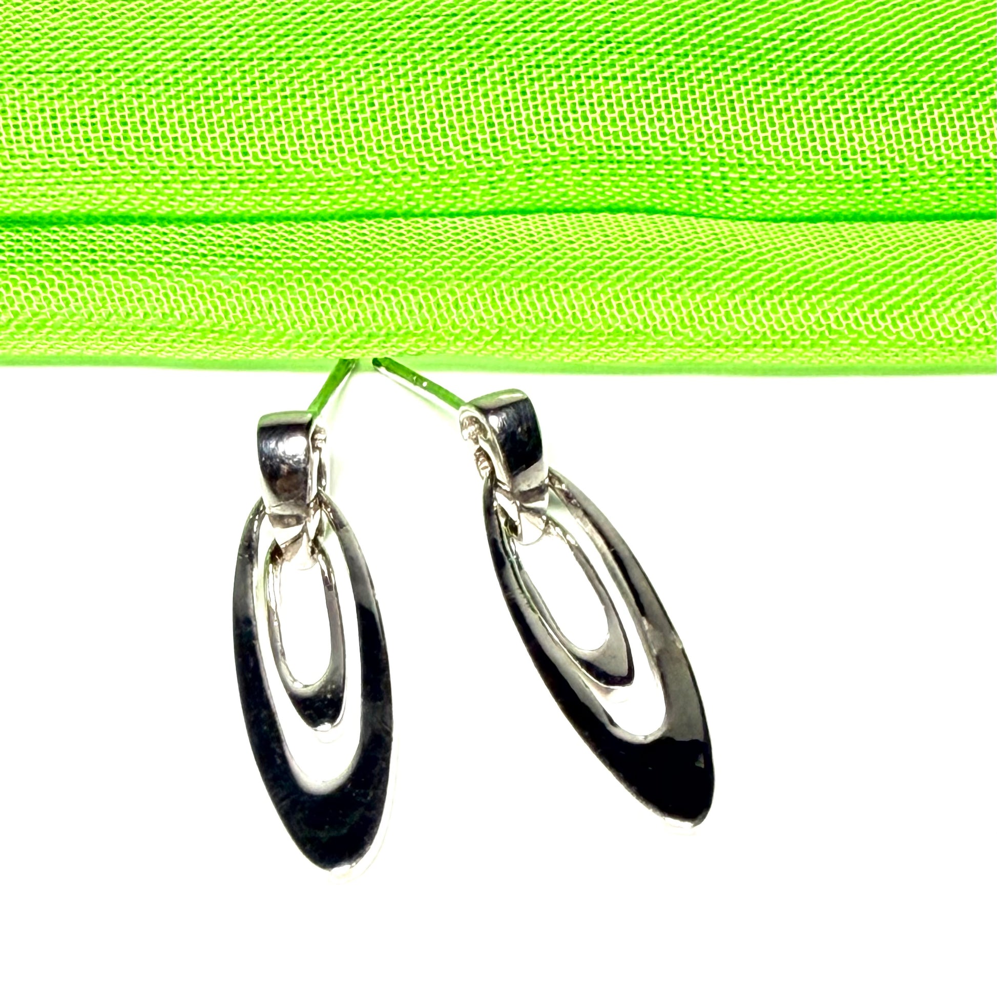 Oval shaped open drop earrings sterling silver