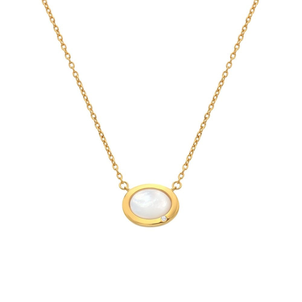 Oval shaped necklace real Mother of Pearl and diamond pendant