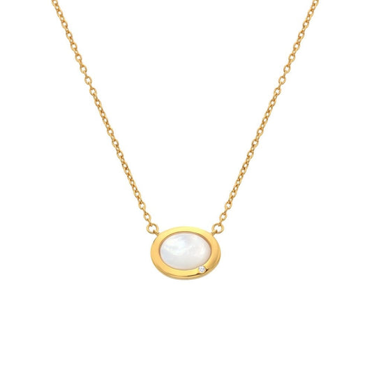 Oval shaped necklace real Mother of Pearl and diamond pendant
