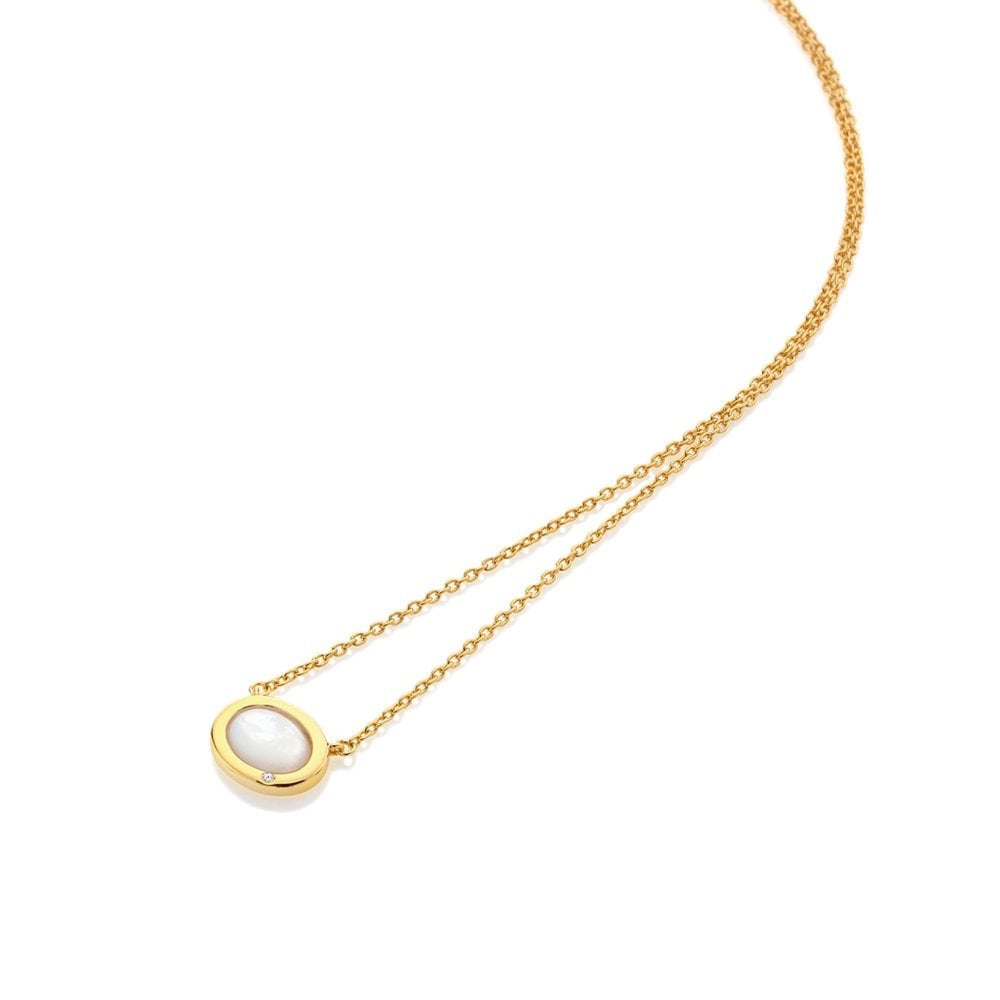 Oval shaped necklace real Mother of Pearl and diamond pendant