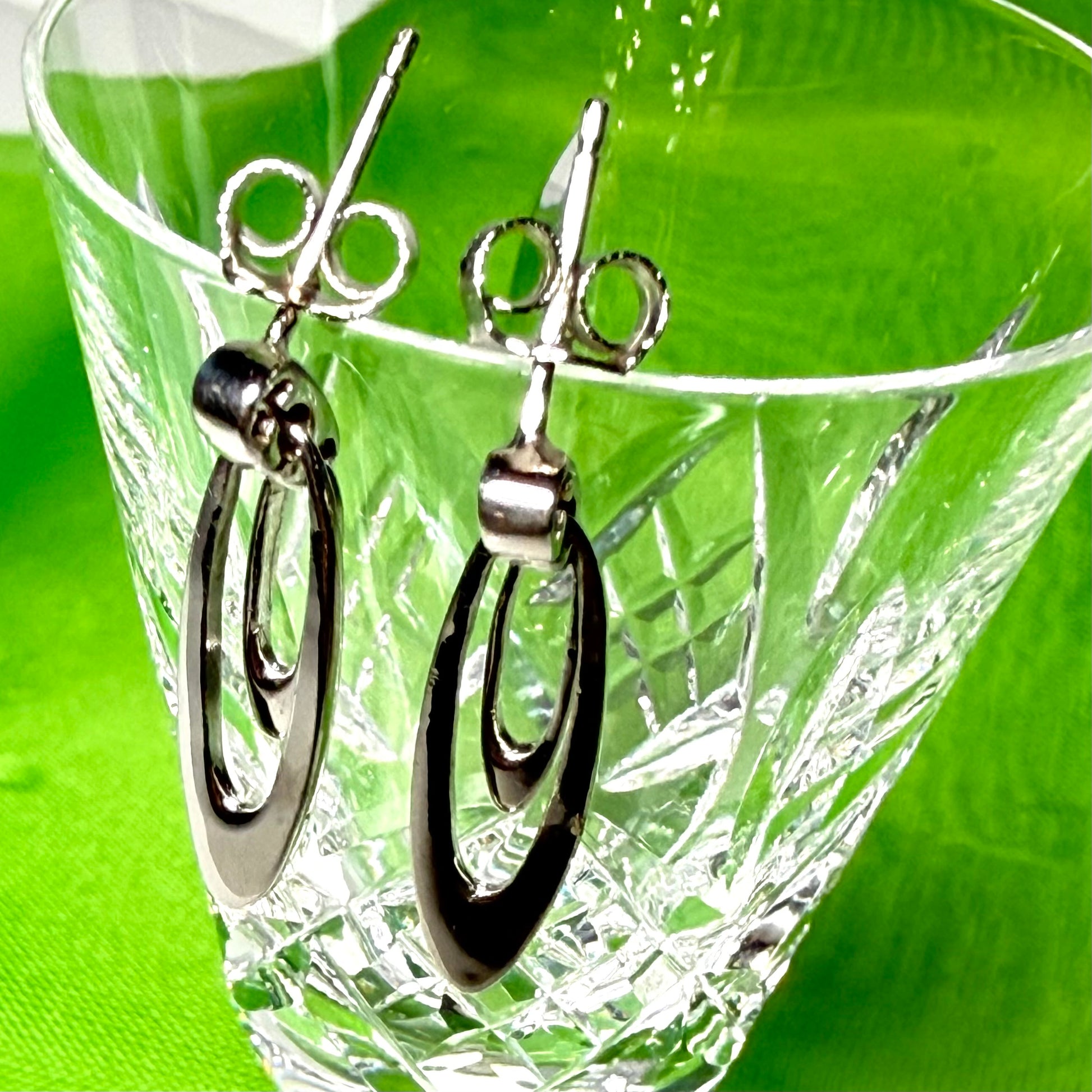 Oval shaped open drop earrings sterling silver
