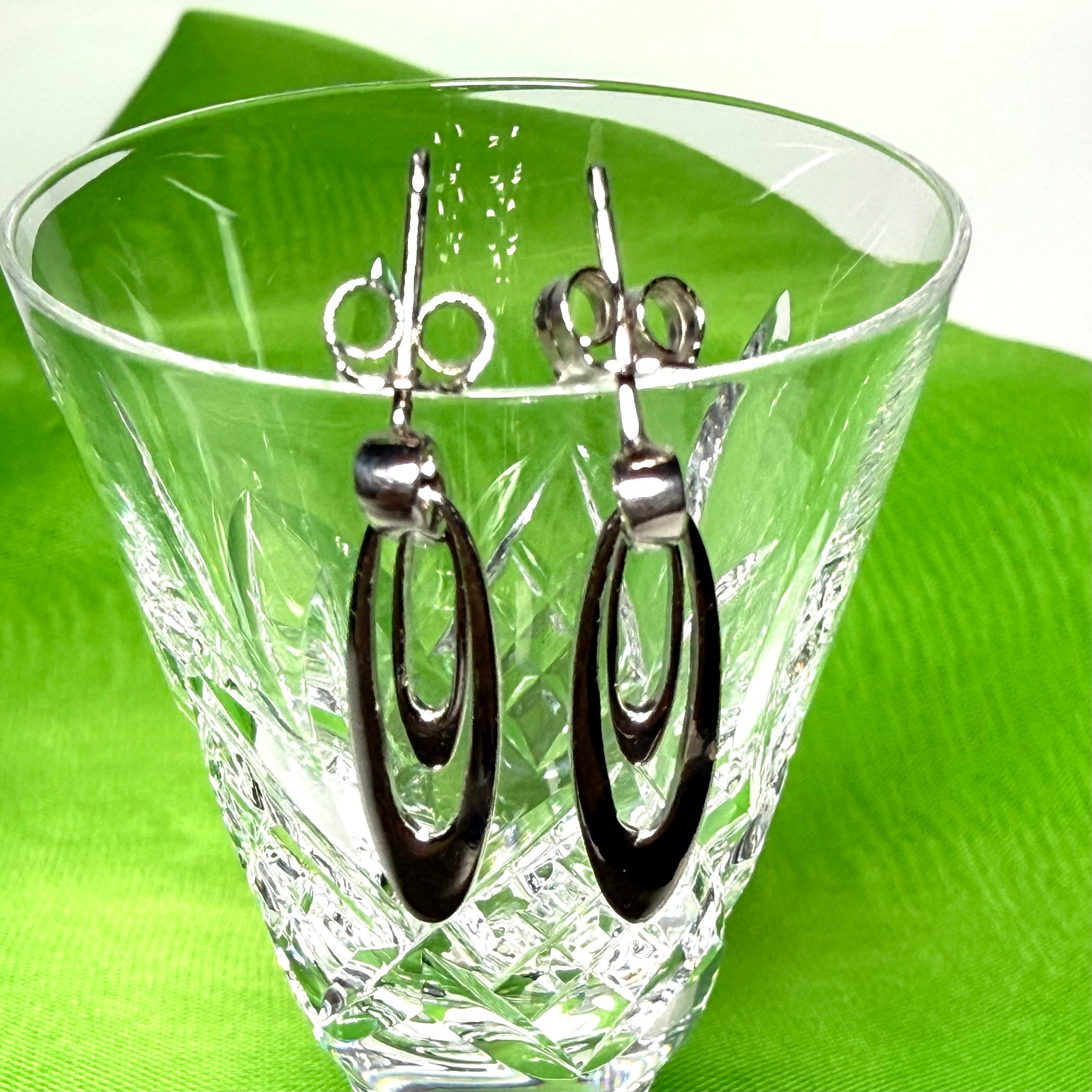 Oval shaped open drop earrings sterling silver