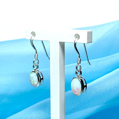 Oval sterling silver opal oval long drop earrings