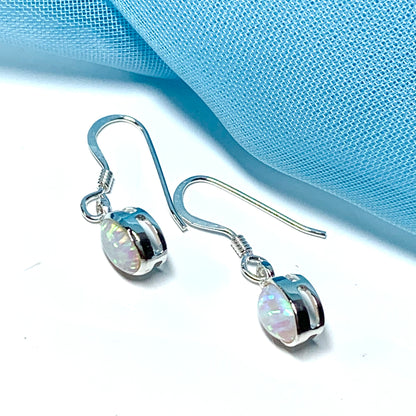 Oval sterling silver opal oval long drop earrings