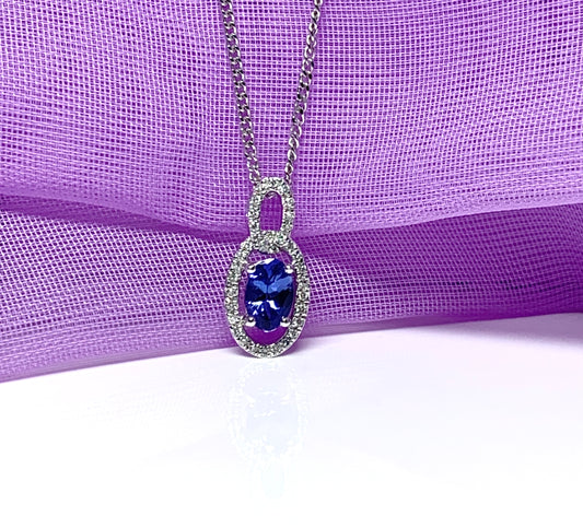 Oval cluster real tanzanite and diamond necklace