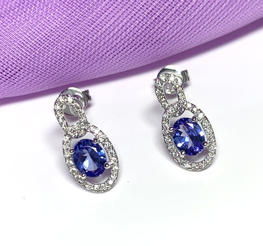 Oval cluster tanzanite and diamond earrings