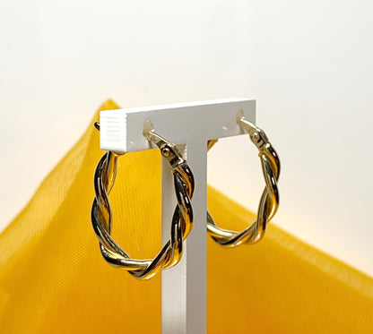 Oval hoop earrings yellow gold twisted