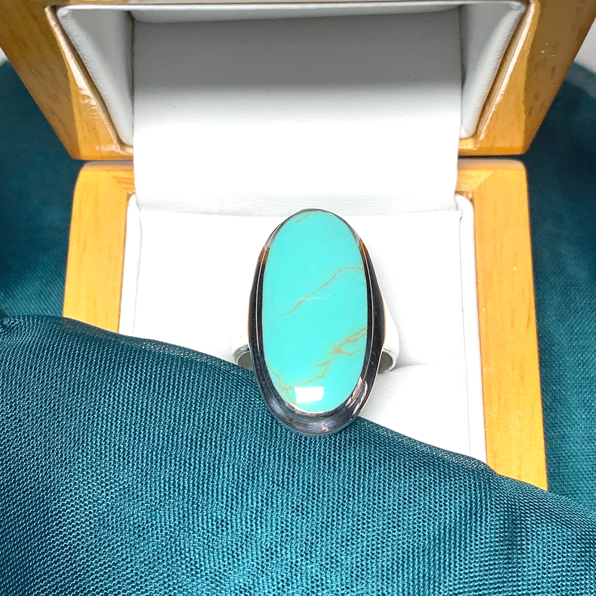 Oval blue large turquoise sterling silver oval ring