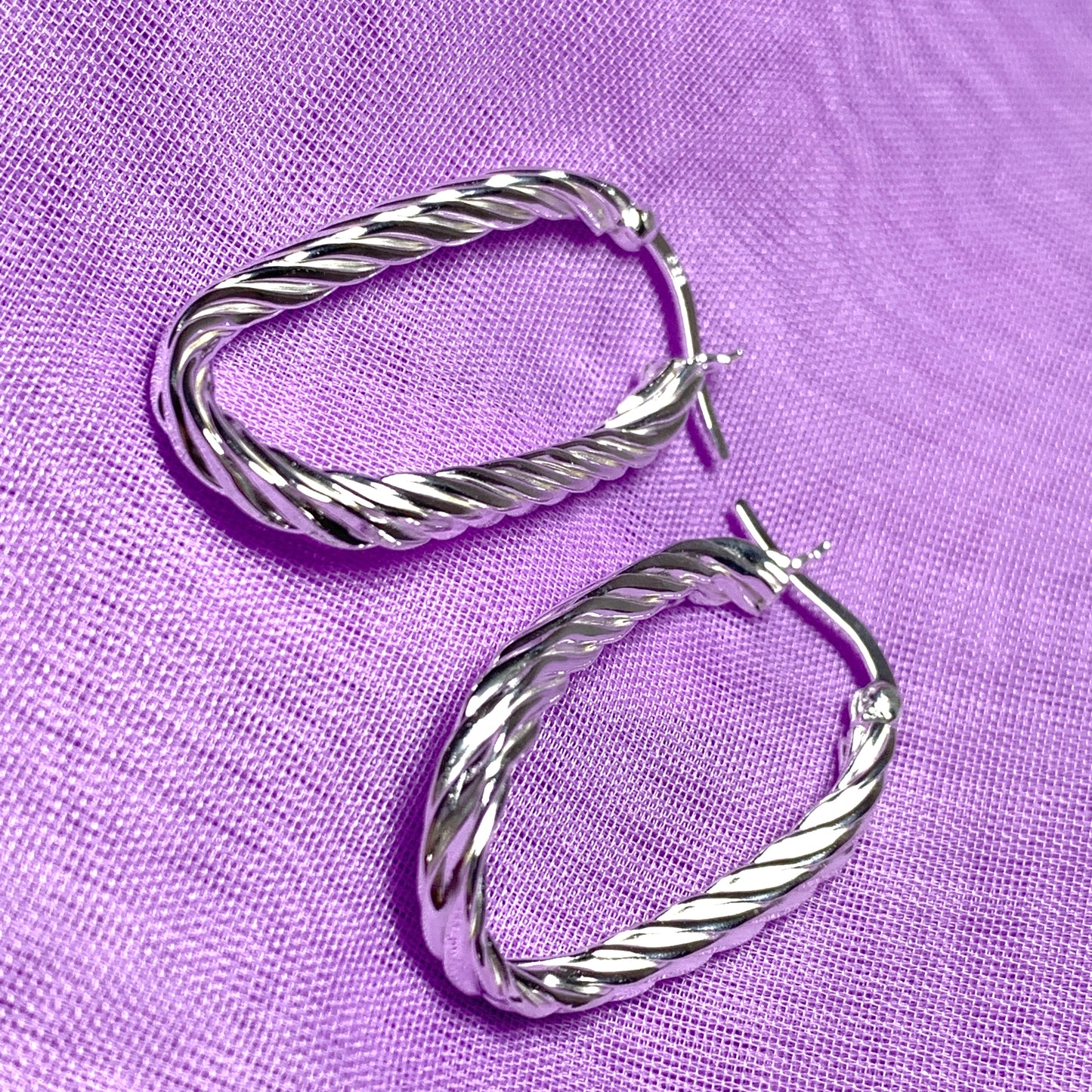 Oval patterned hoop earrings sterling silver