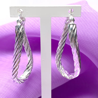 Oval patterned hoop earrings sterling silver