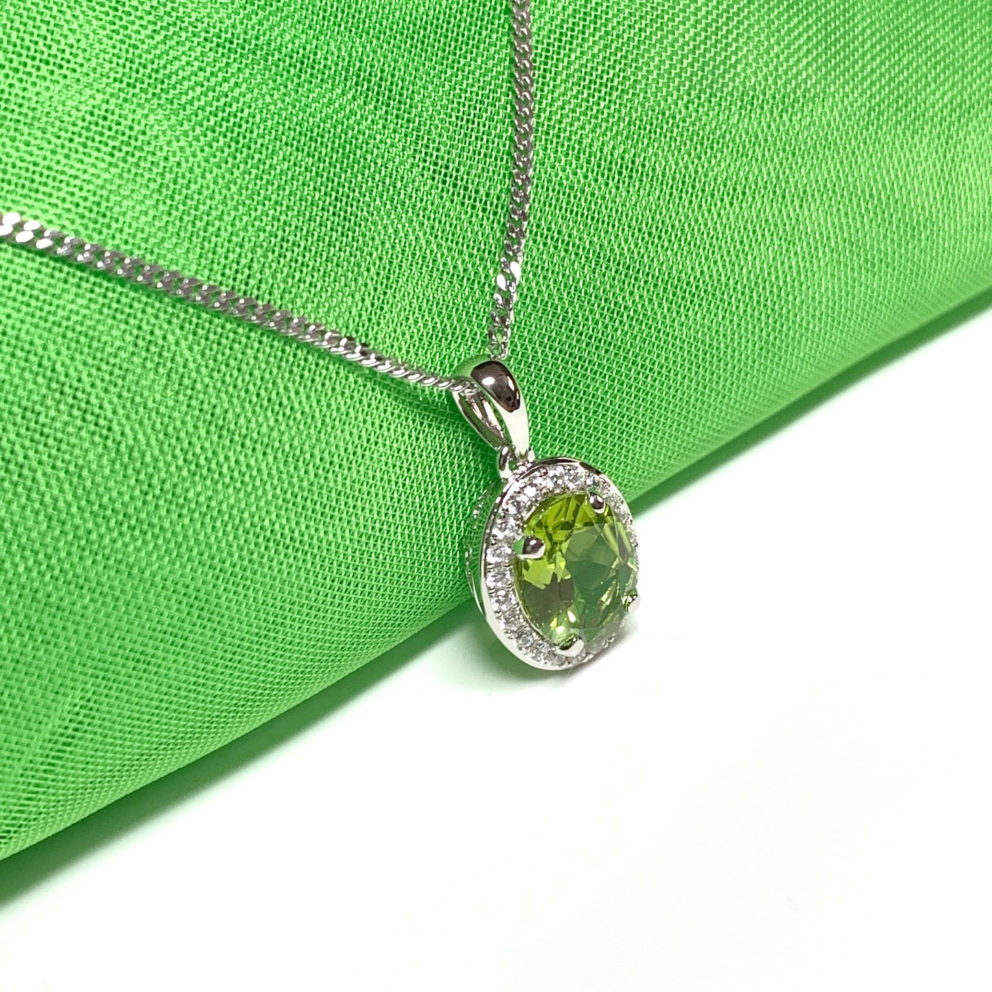 Oval peridot and cubic zirconia necklace