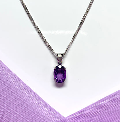 Oval purple amethyst white gold necklace