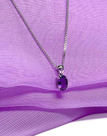 Oval purple amethyst white gold necklace