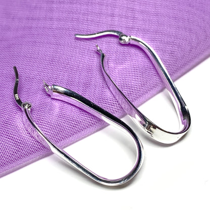 Oval twisted plain hoop earrings sterling silver