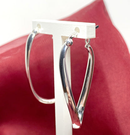 Oval twisted polished hoop earrings sterling silver