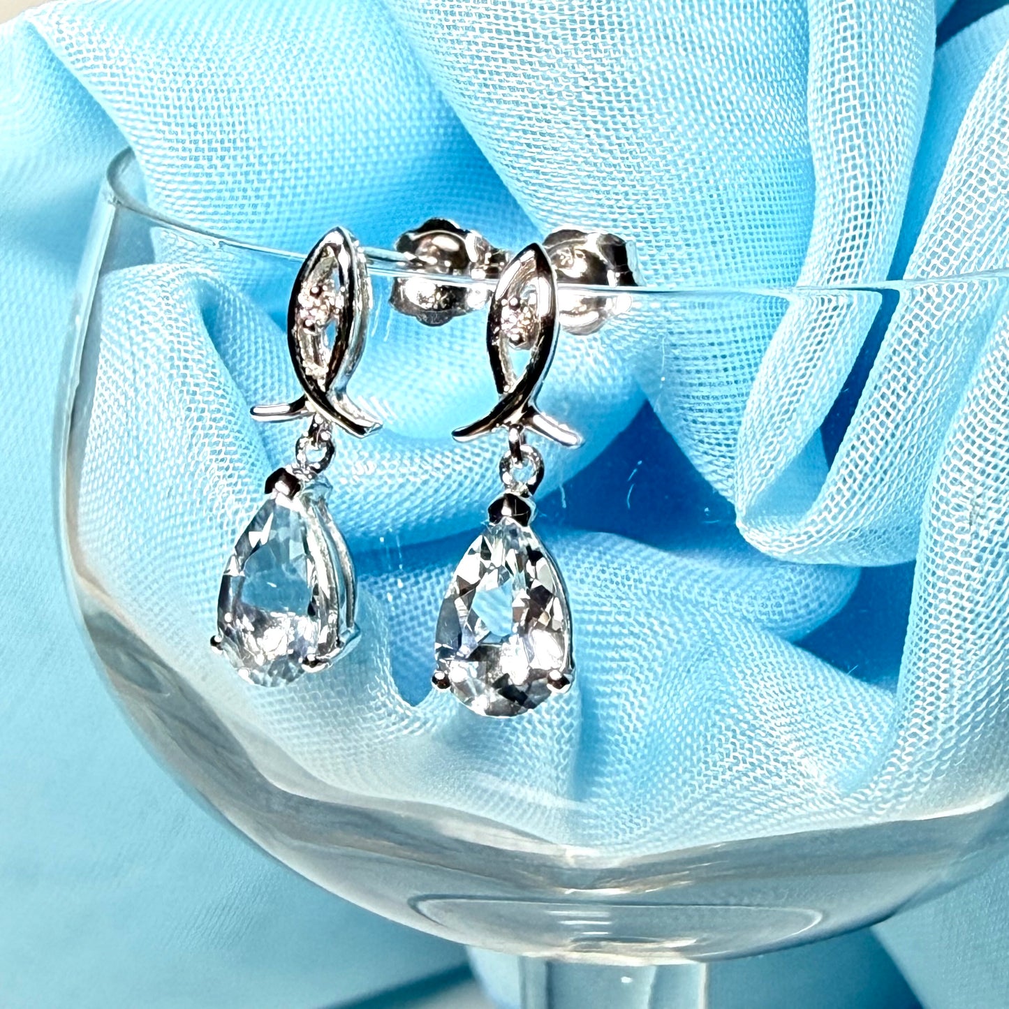 Aquamarine & Diamond White Gold Drop Earrings | Pear Cut Aquamarine Earrings