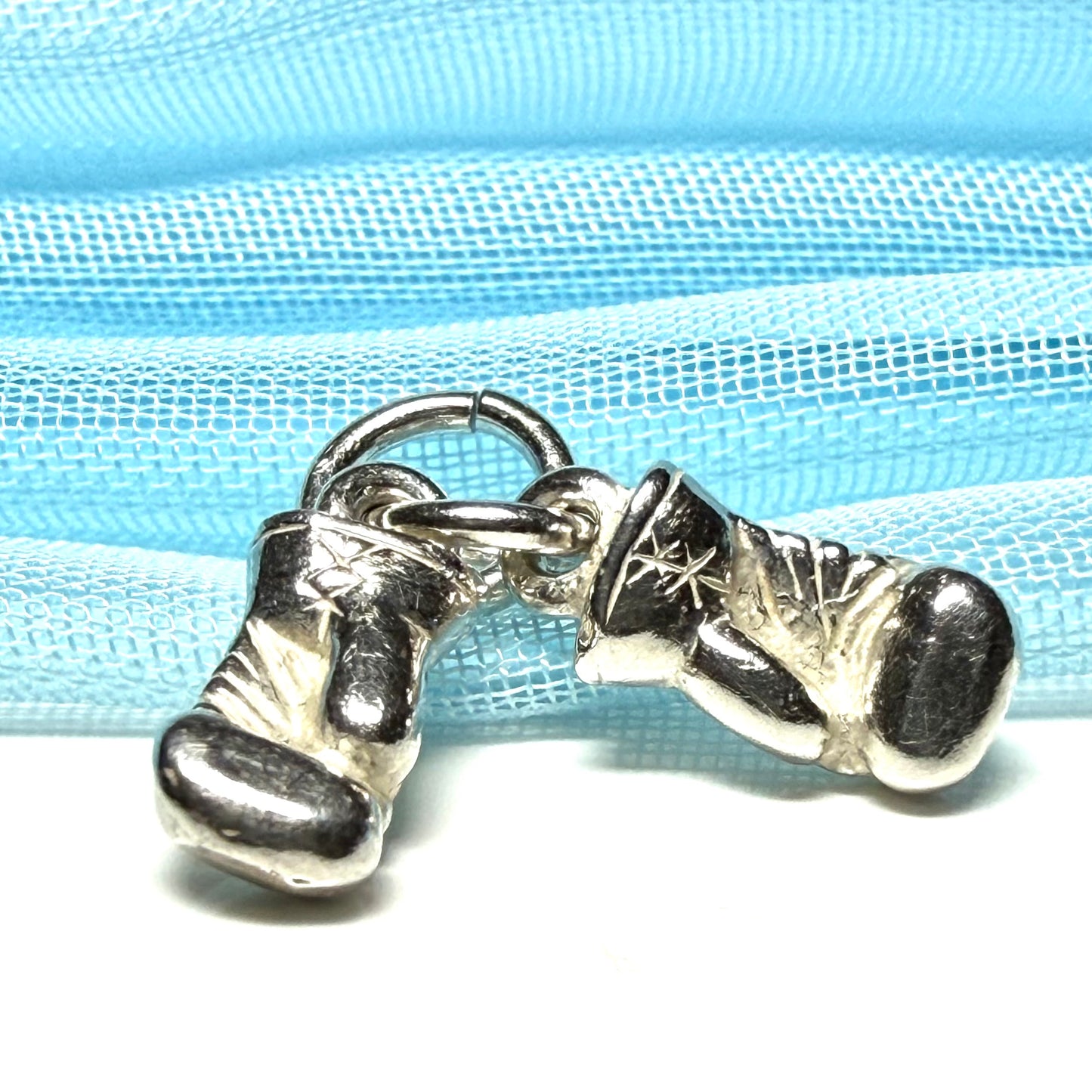 Boxing gloves shaped solid small charm sterling silver