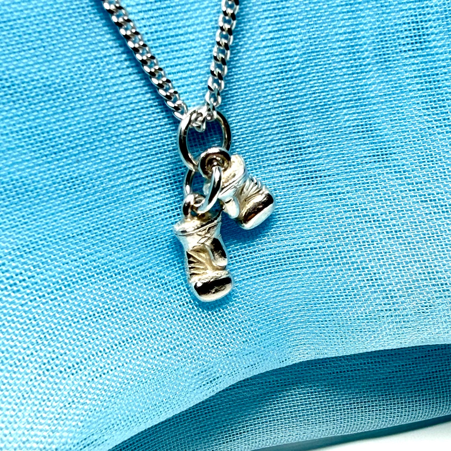 Boxing gloves shaped solid small necklace sterling silver charm pendant