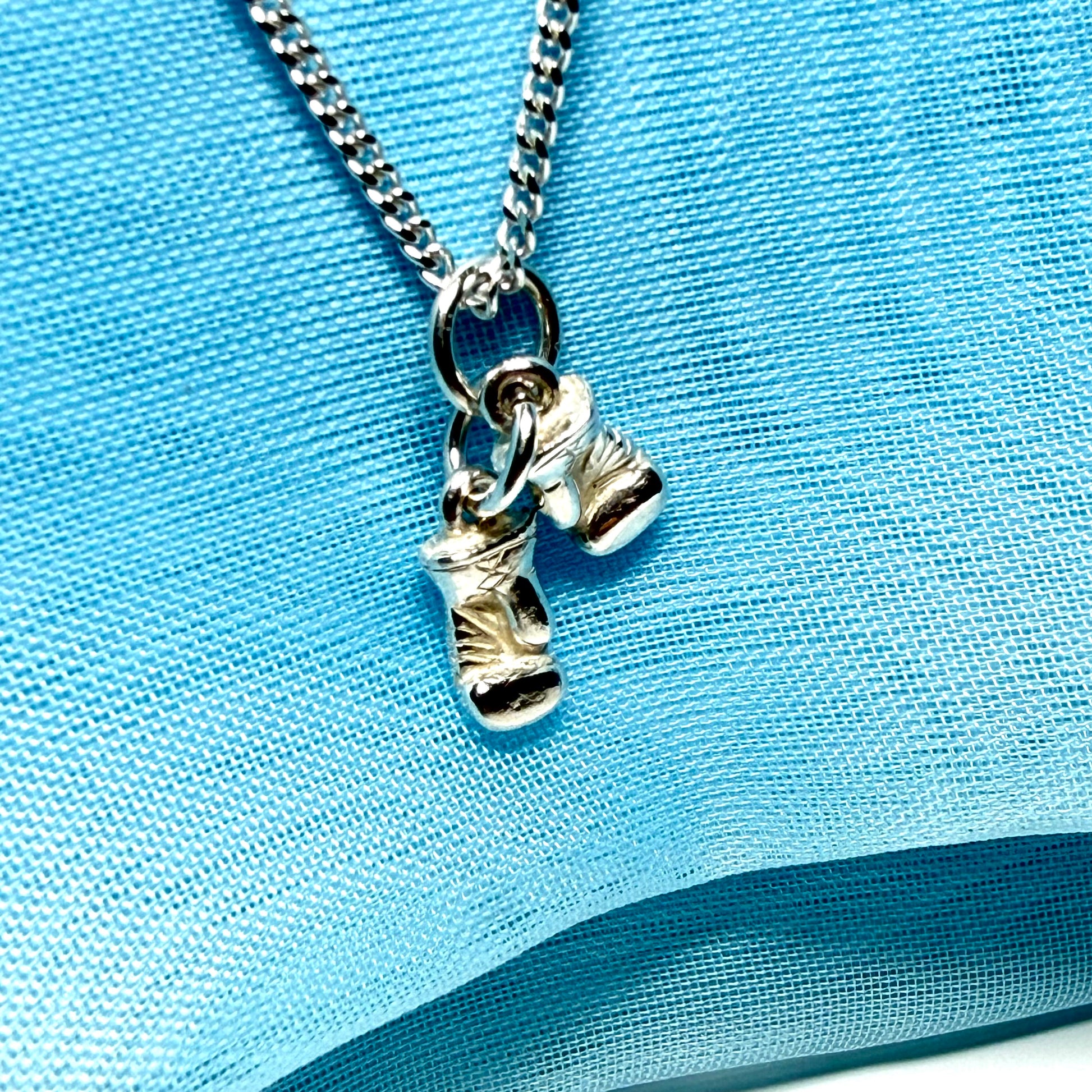 Boxing gloves shaped solid small necklace sterling silver charm pendant