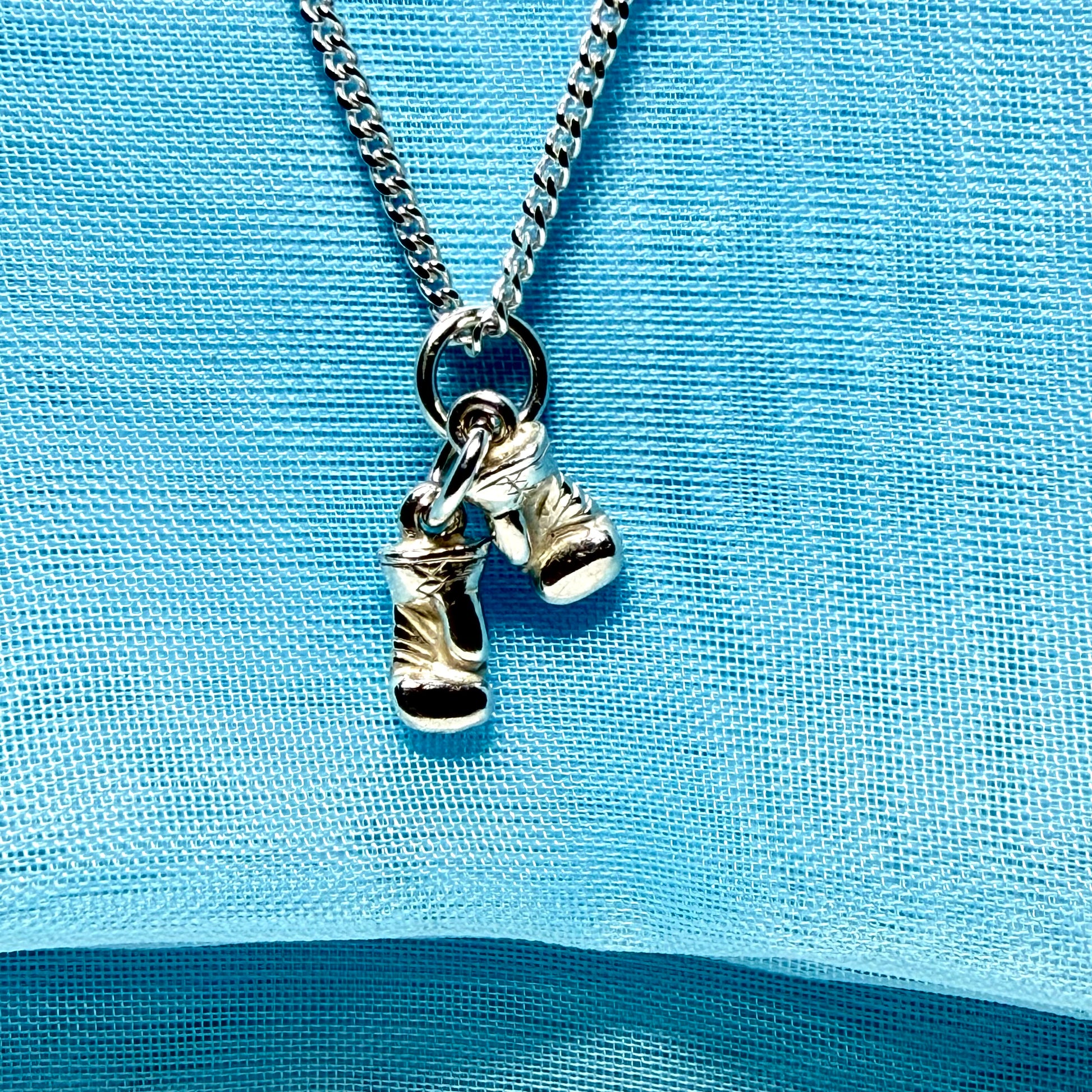 Pair Boxing gloves shaped solid small necklace sterling silver charm pendant