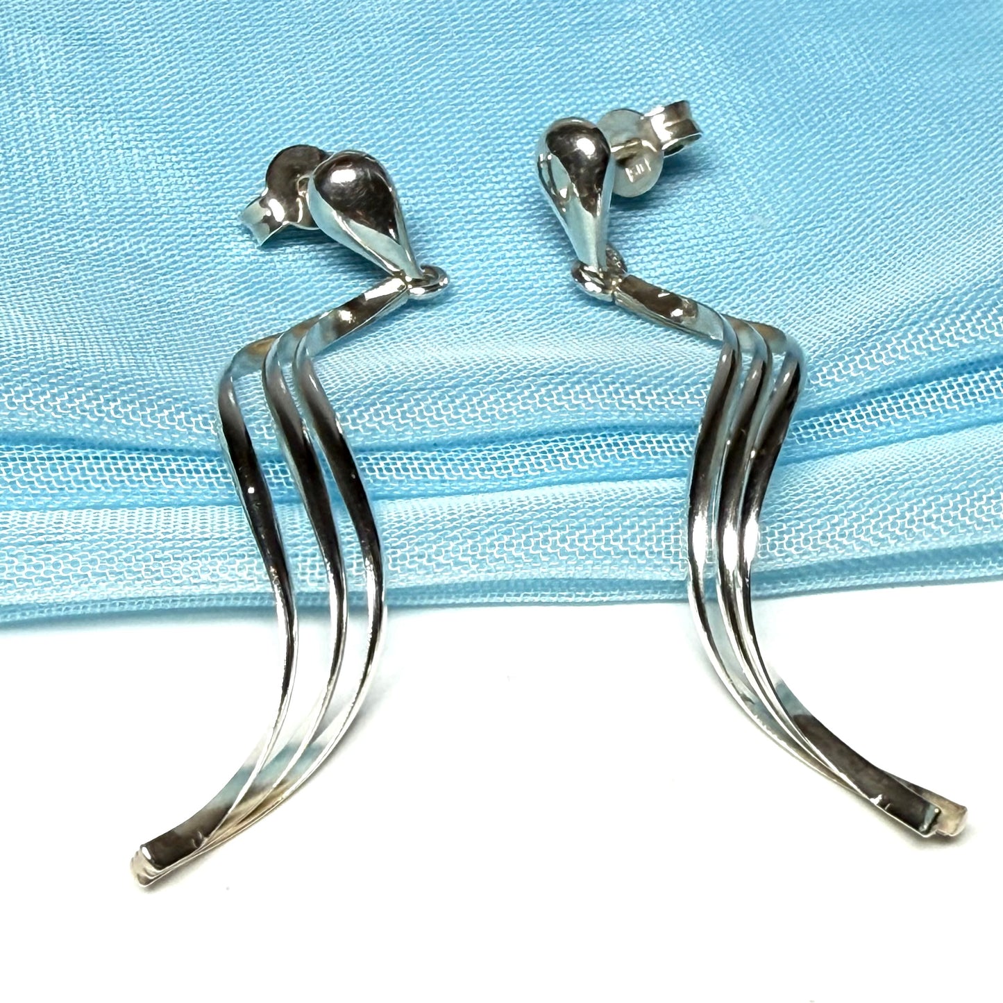 Long fancy swirl drop earrings sterling silver