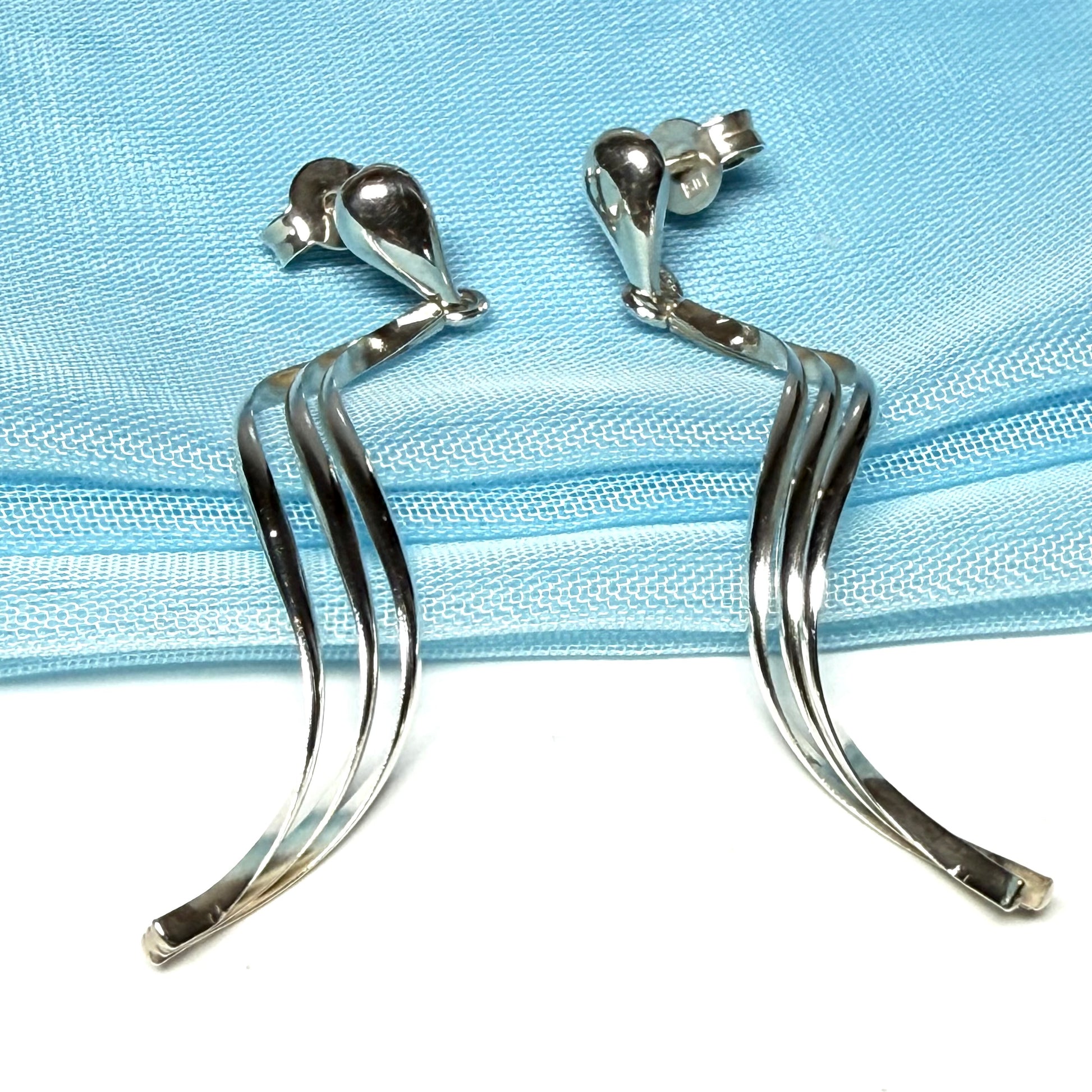 Long fancy swirl drop earrings sterling silver