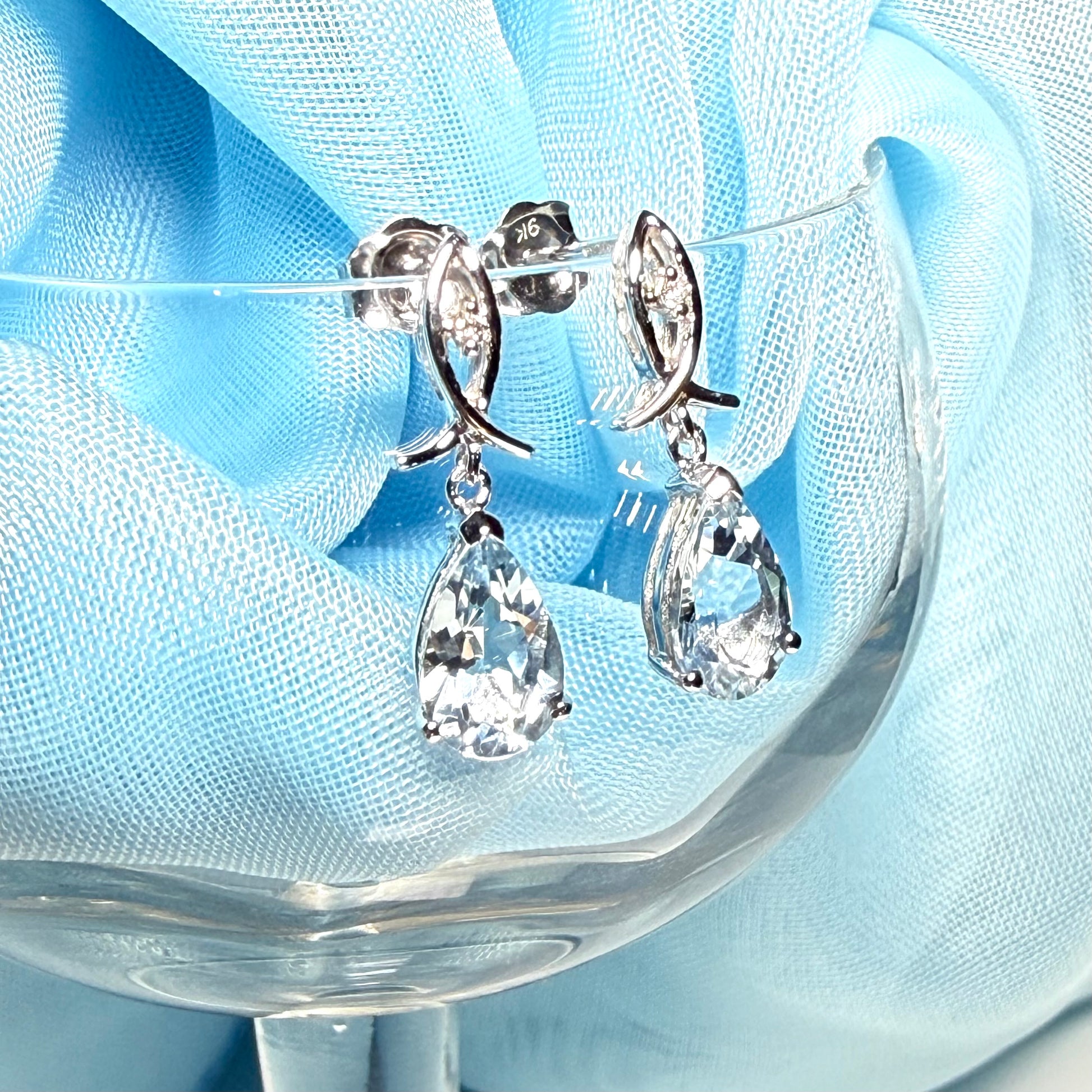 Aquamarine & Diamond White Gold Drop Earrings | Pear Cut Aquamarine Earrings