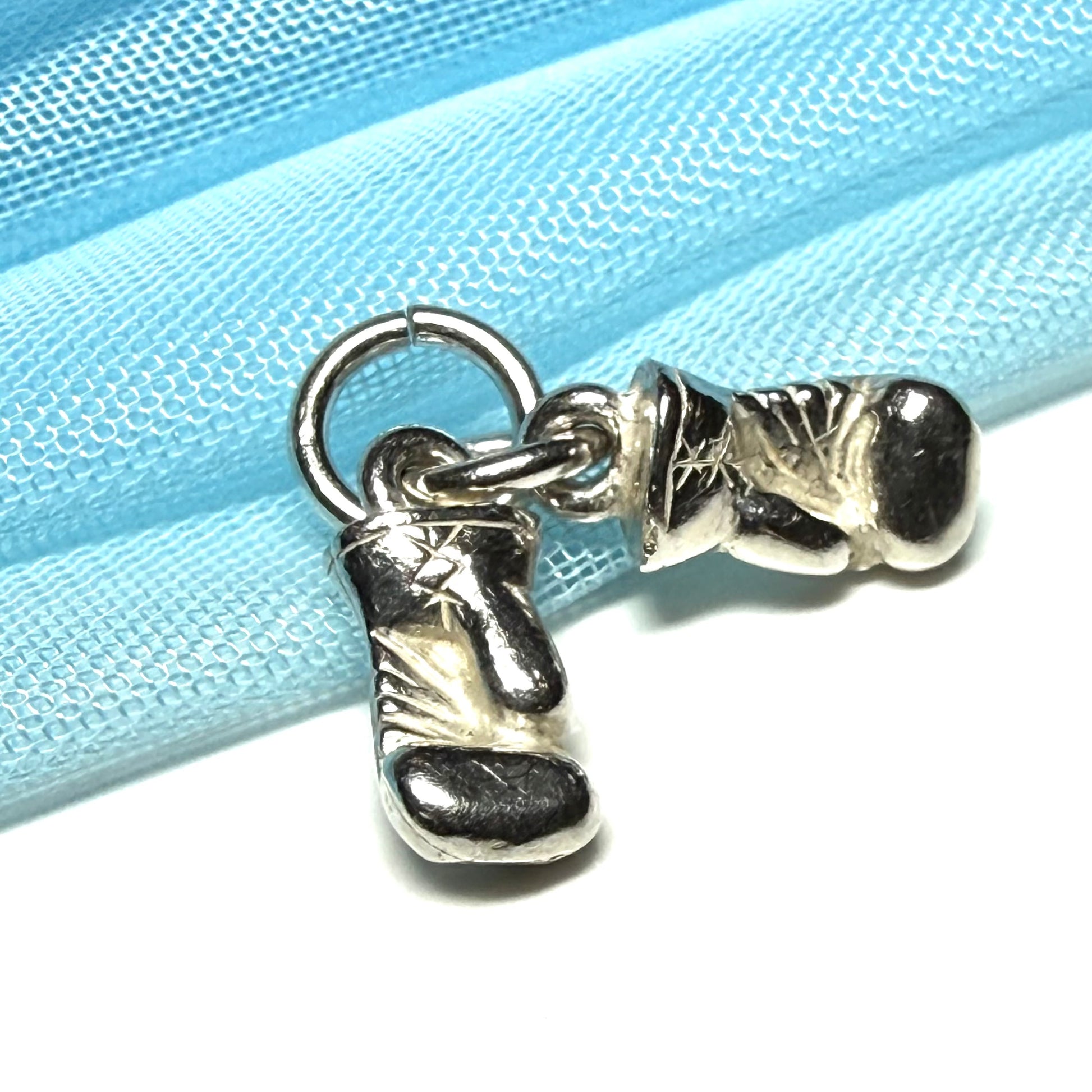 Boxing gloves shaped solid small charm sterling silver