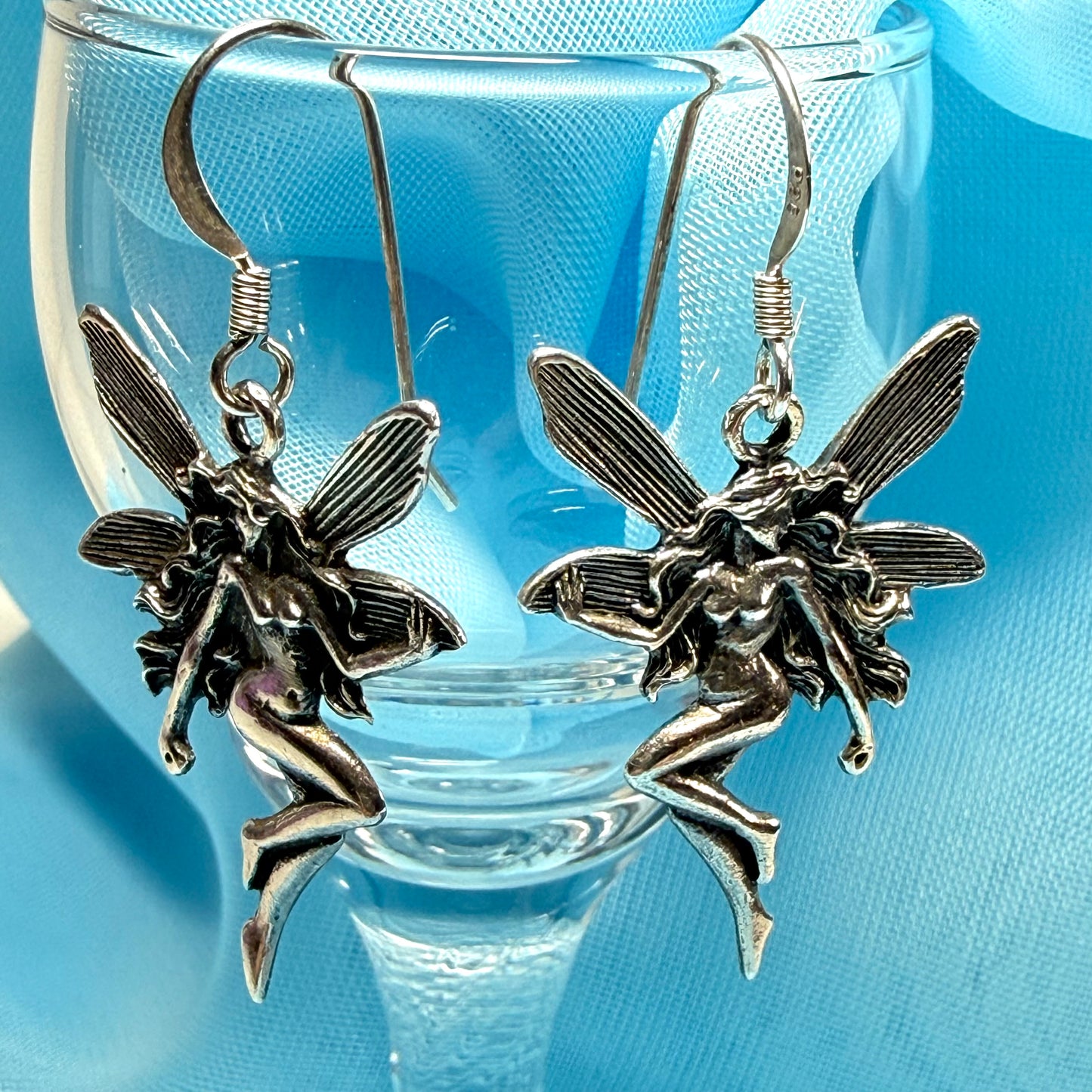 Fairy drop earrings sterling silver drop design