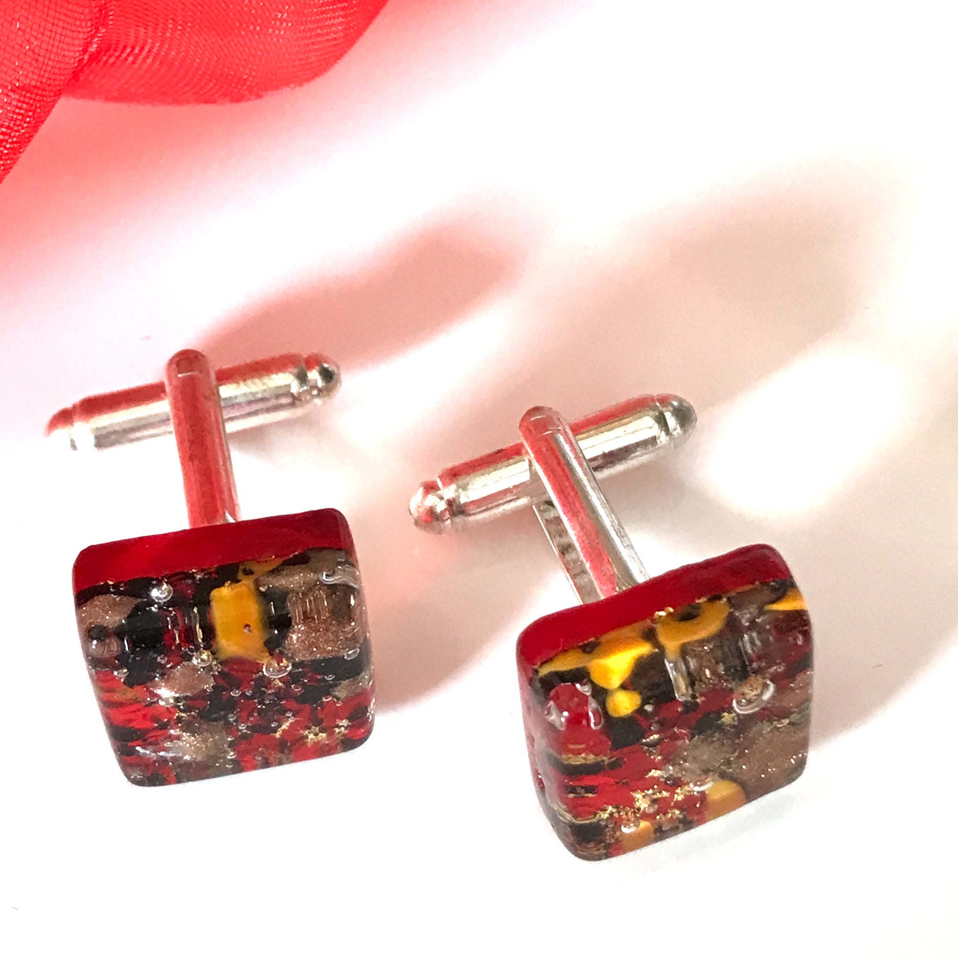 Jewel Red Real Murano Glass Cufflinks