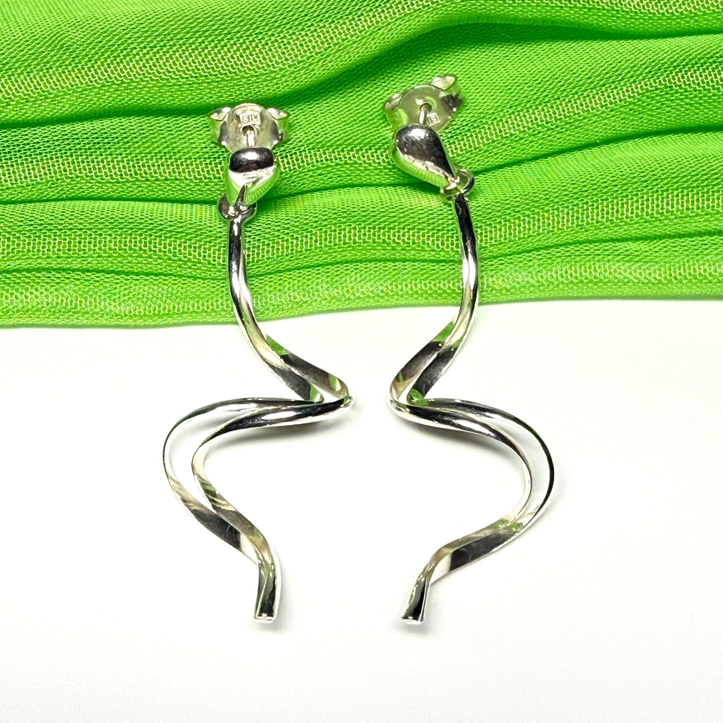Ladies fancy swirl drop earrings sterling silver