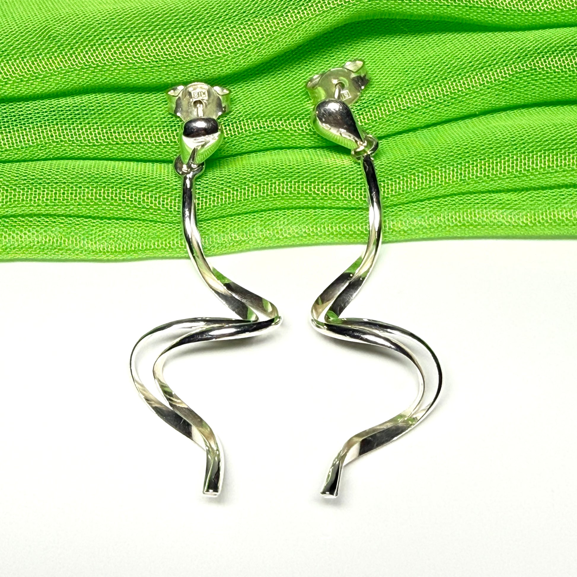 Ladies fancy swirl drop earrings sterling silver