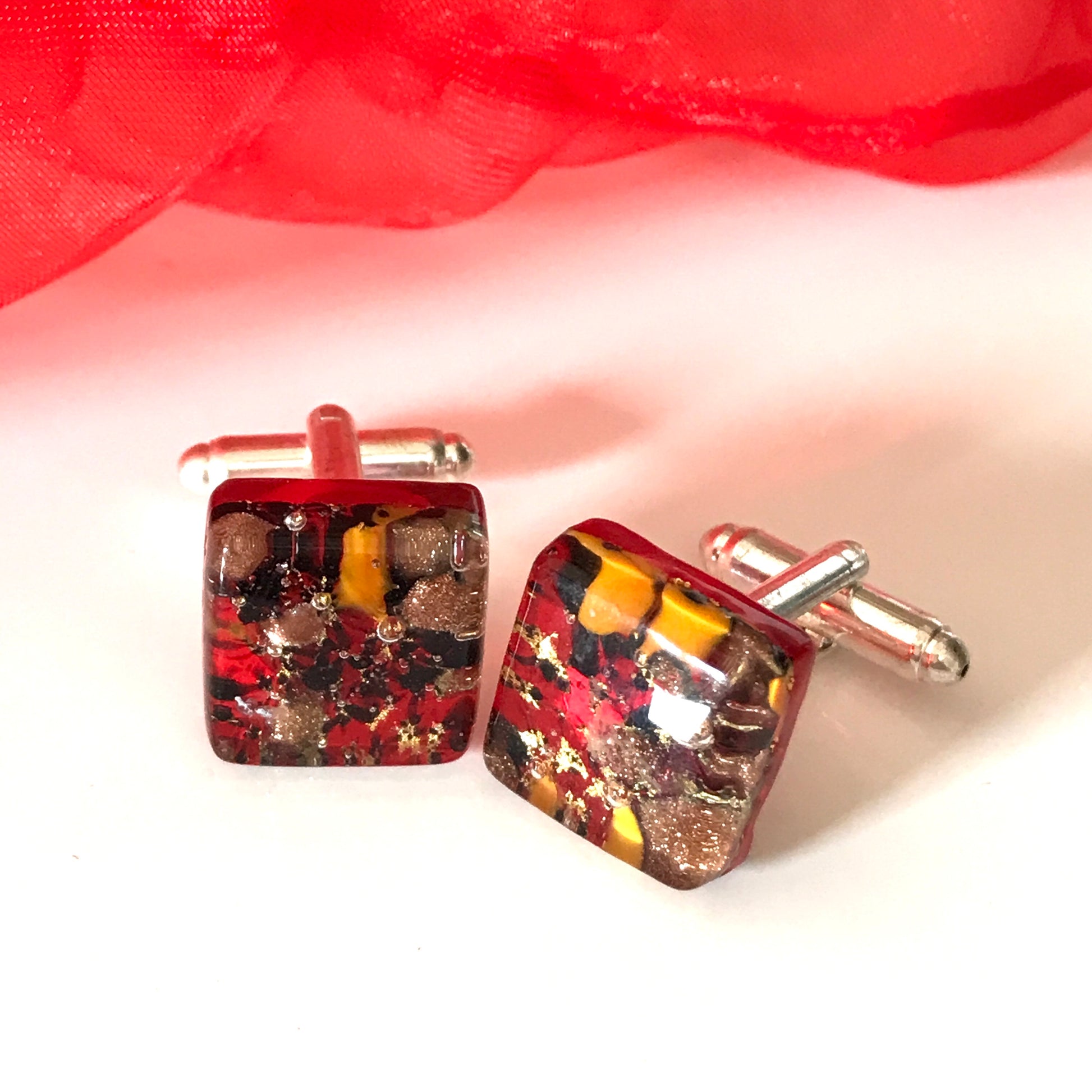 Jewel Red Real Murano Glass Cufflinks