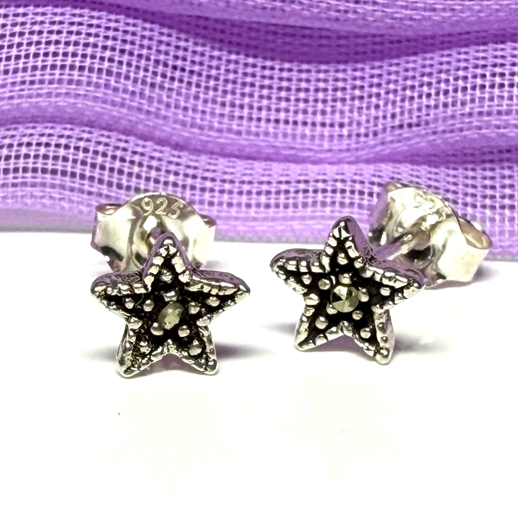 Pair of Small marcasite stud earrings star sterling silver