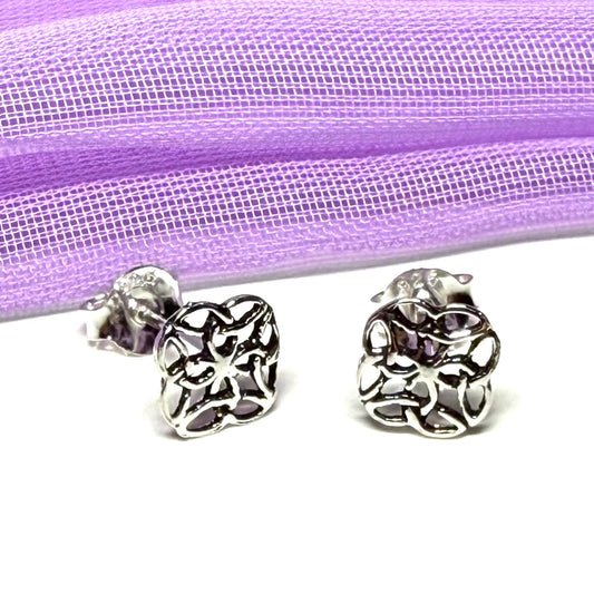 Sterling Silver Square Shaped Celtic Stud Earrings