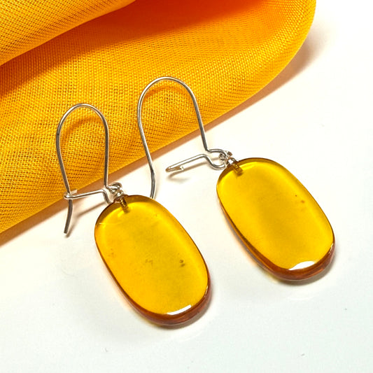 Pair of real amber drop earrings oval shaped sterling silver