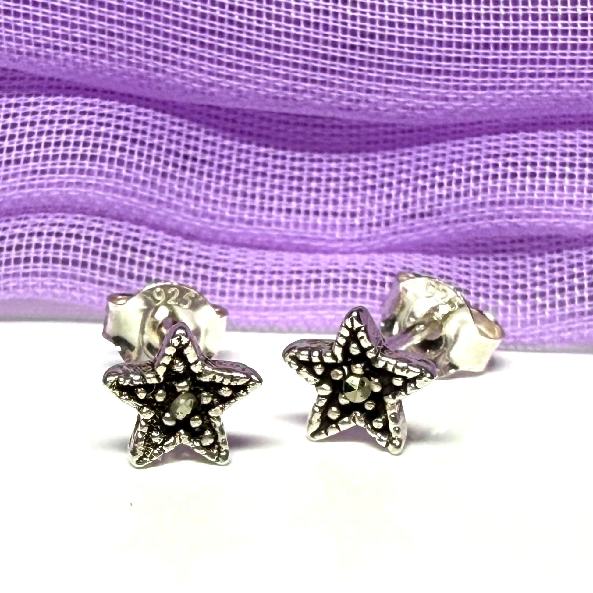 Pair of Small marcasite stud earrings star sterling silver