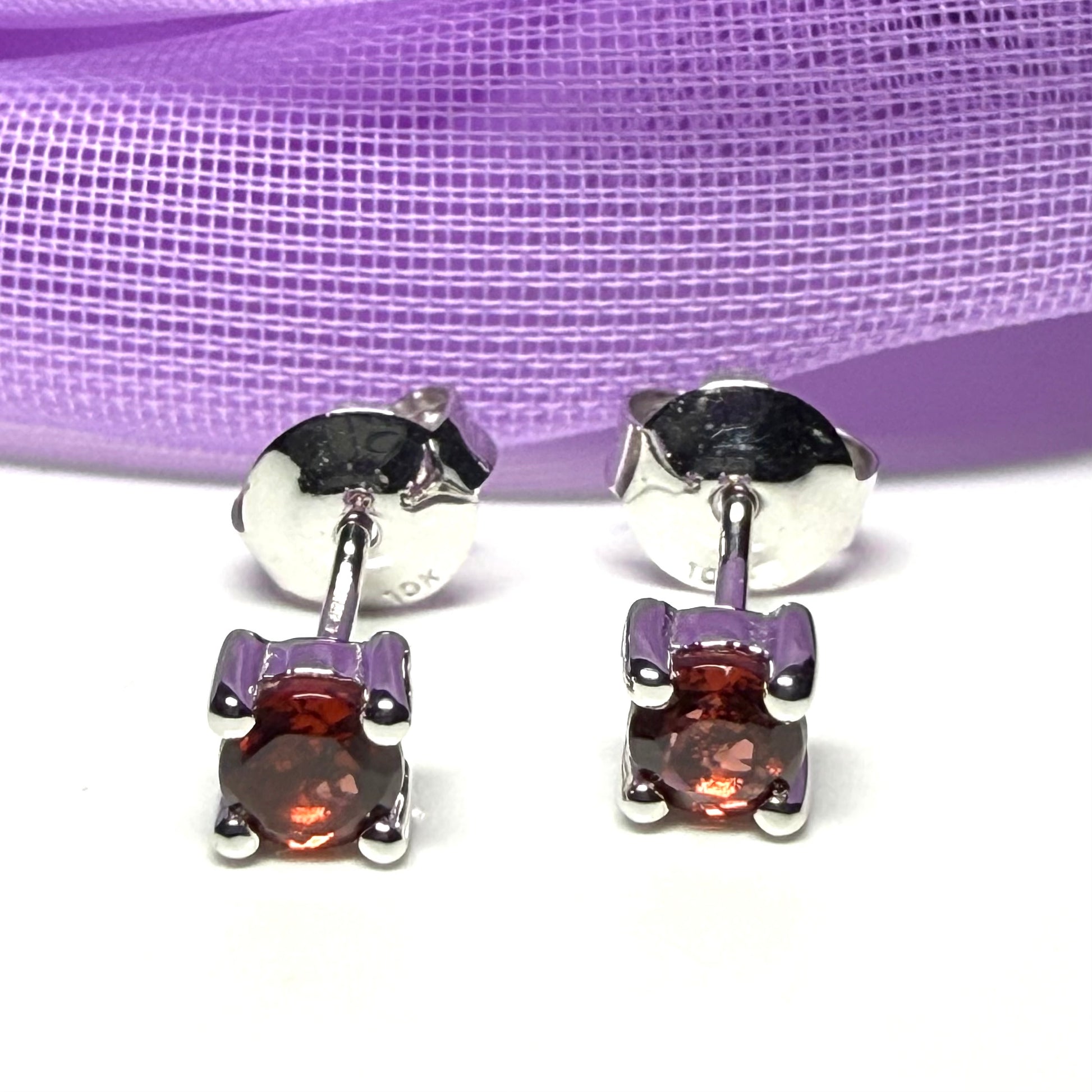 Real garnet earrings round white gold stud, simply beautiful