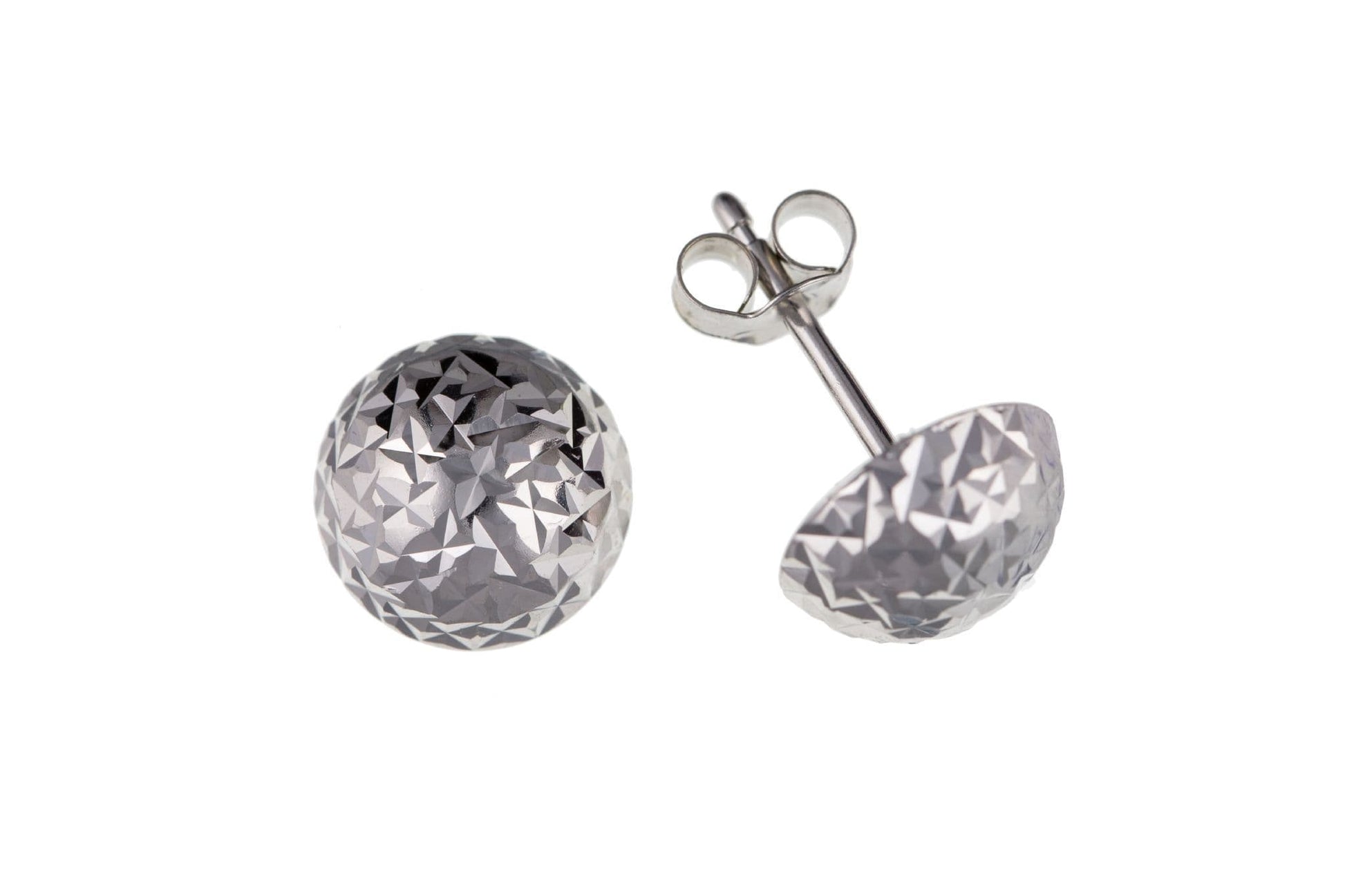 Patterned White Gold Half Dome Stud Earrings